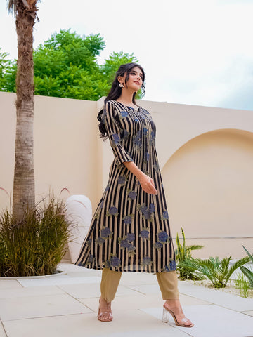Midnight Botanical Tiered Kurta Set