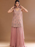 Women's Embroidered Shimmer Short Kurta With Palazzo And Dupatta