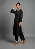 Varanga Women Black Lurex A- Line Kurta With Trousers