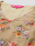 Varanga Beige Floral Printed High Slit Fusion Kurta with Trousers