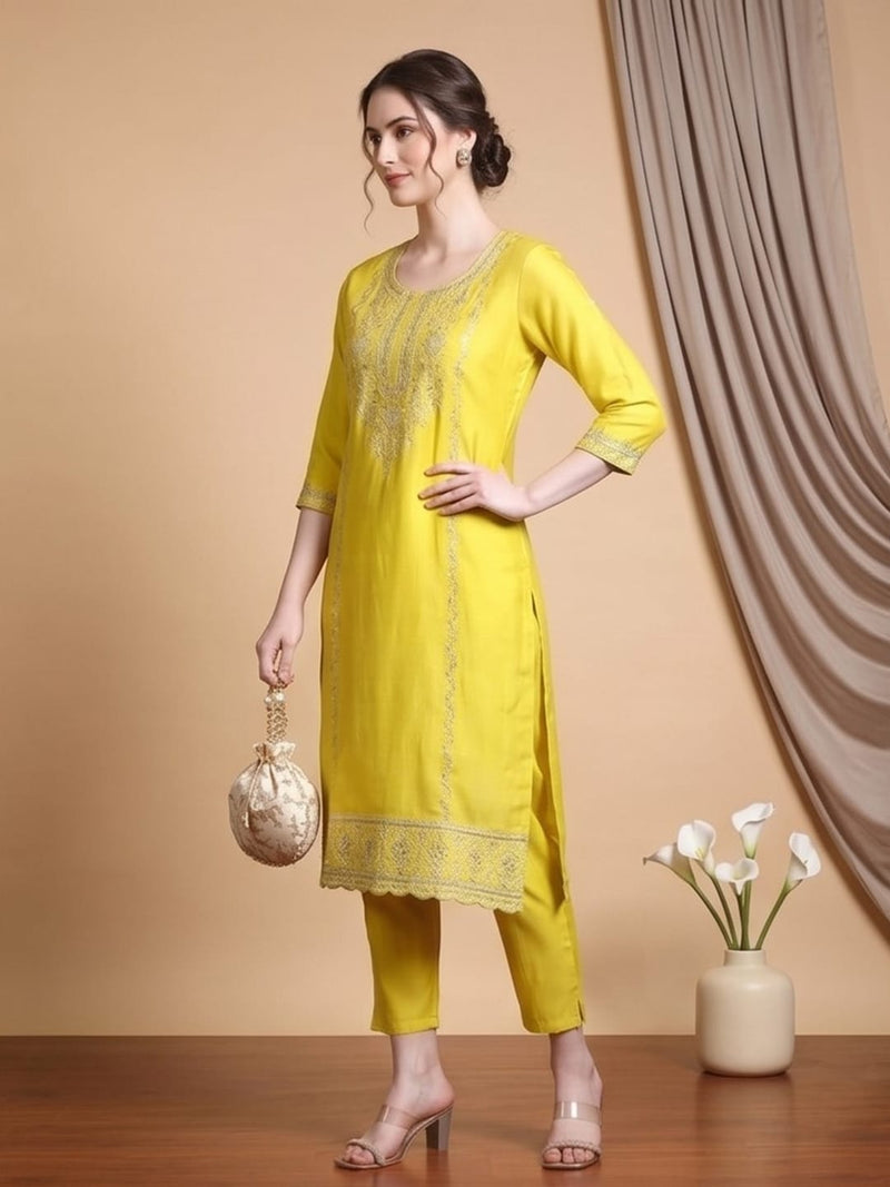 Varanga Women Lime Green Kurta Set With Dupatta