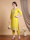 Varanga Women Lime Green Kurta Set With Dupatta