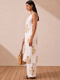 Women's White Kurta Set With Elegant Beige Floral Prints
