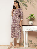 Varanga Women Purple & Gold-Toned Floral Printed Floral Kurta