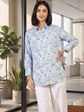 White Coloured Slim Collar Long Sleeves Floral Shirt