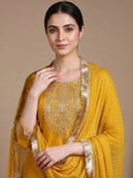 zari embroidered yoke Kurta With trouser and Dupatta