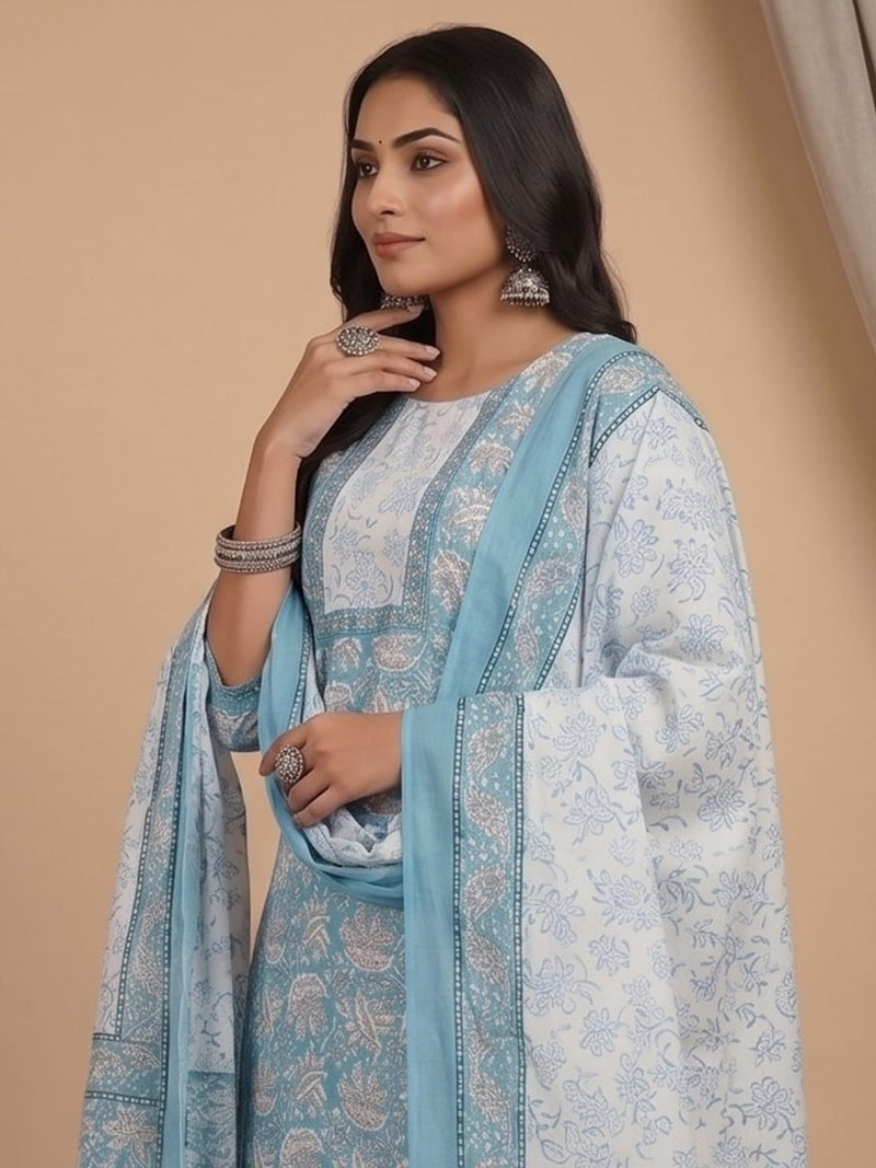 Varanga Women Ethnic Floral Printed Kurta Wih Salwar & Dupatta