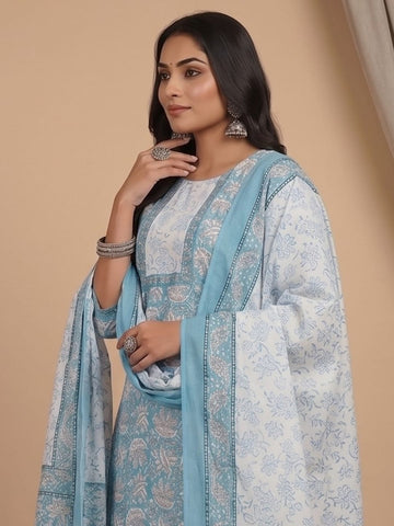 Varanga Women Ethnic Floral Printed Kurta Wih Salwar & Dupatta