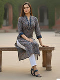 Red Ethnic Printed Straight Kurta with V-Neck and Three-Quarter Sleeves