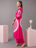 Women'S Pink Abstract Printed Straight Kurta With Pintuck Detailing