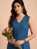 Sleeveless Blue Linen Kurta