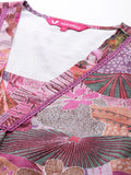 KSUT Women Purple Abstract Printed V-Neck A-Line Kurta Paired With Tonal Bottom
