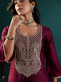 Varanga Women Purple Zari Embroidered Kurta With Bottom And Dupatta