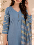 Grey Kurta Set Paired With A Shimmering Striped Dupatta