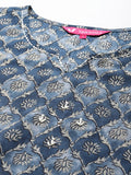 Varanga Women Blue Jaal Floral Printed, Sequin And Thread Embroidered Straight Kurta