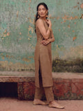 The Roasted Mocha Women's Kurta Set With Sequinned Floral Dupatta