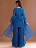 Varanga Blue Embroidered Palazzos With Dupatta | Poly Georgette | Festive