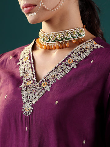 Varanga Women Purple Zari Embroidered Sequin Embellished Kurta  Paired With Bottom And Dupatta