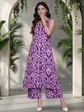 Varanga Women Purple Ikat Printed Straight Kurta With Palazzo