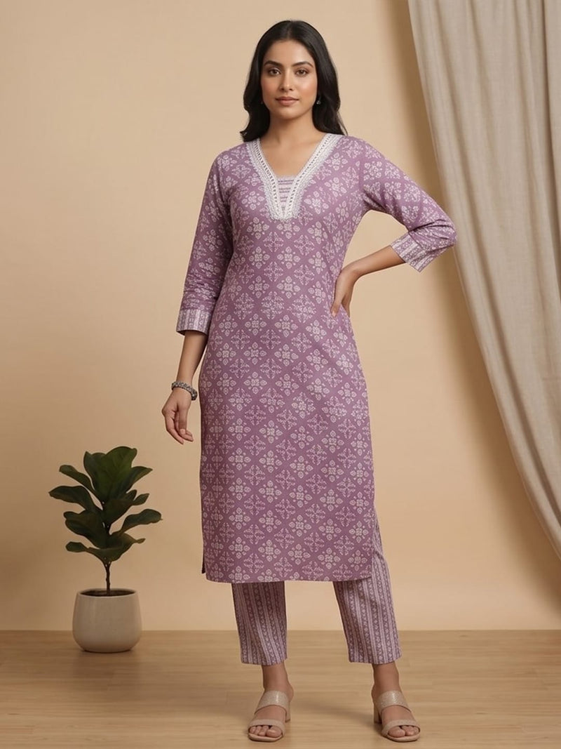 Varanga Women Floral Printed V Neck Kurta with Trouser & Dupatta