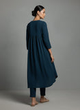 Varanga Women Teal Empire Gathered Details A-Line Kurta Paired With Tonal Bottom