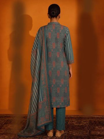 Chanderi Printed Kurta With Trouser And Dupatta
