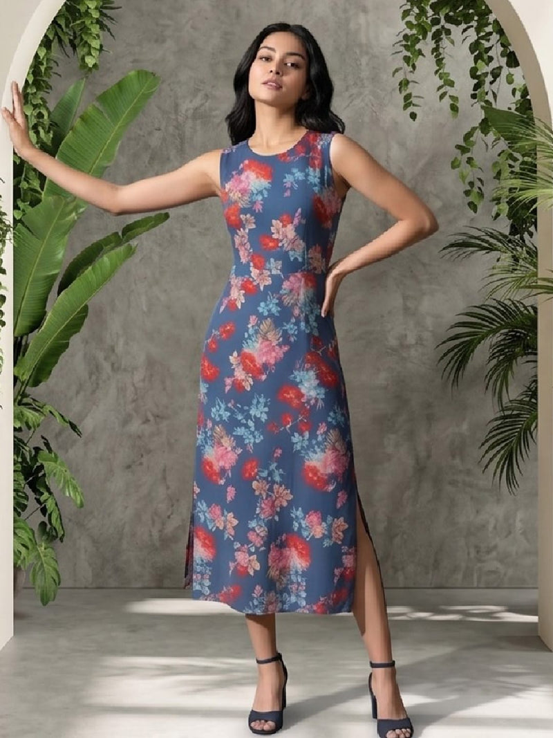 Varanga Blue Colored Women Summer Dress