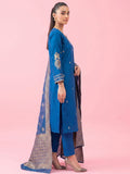 Blue Embroidered Chanderi Kurta Set With Straight Pants And Zari-Bordered Dupatta.