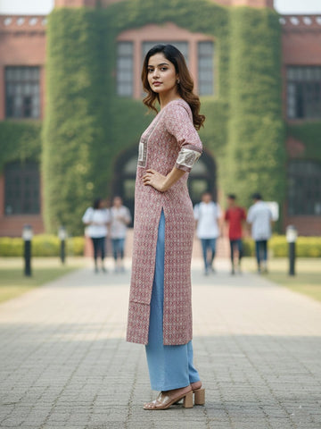 Varanga Rose & Ivory pure cotton Block Kurti