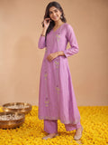 Lavender Mulmul Chanderi Kurta Set With Solid Trouser & Dupatta.