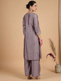 V Neck  Kurta With Lace Detailing, Paired With Solid Trousers And A Contrasting Fuchsia Dupatta.