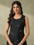 Black Kurta Set With Playful Typography Motif