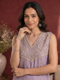 Lavender Zari Embroidered Yoke Panel Kurta Set