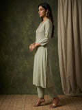 Varanga Women-Thread & Sequin Embroidered Yoke Kurta With Trouser & Scallop Dupatta