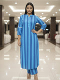 Aqua Blue Vertical Stripe Kurta Set