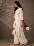 Embroidered A-Line Kurta With Multicolor Floral Motifs.