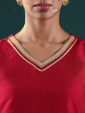 Varanga Women Maroon V Neck Lace Embellished Kurta With Bottom And Dupatta