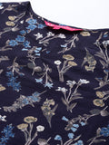 Varanga Women Navy Blue And Grey Floral Printed Indigo Kurta