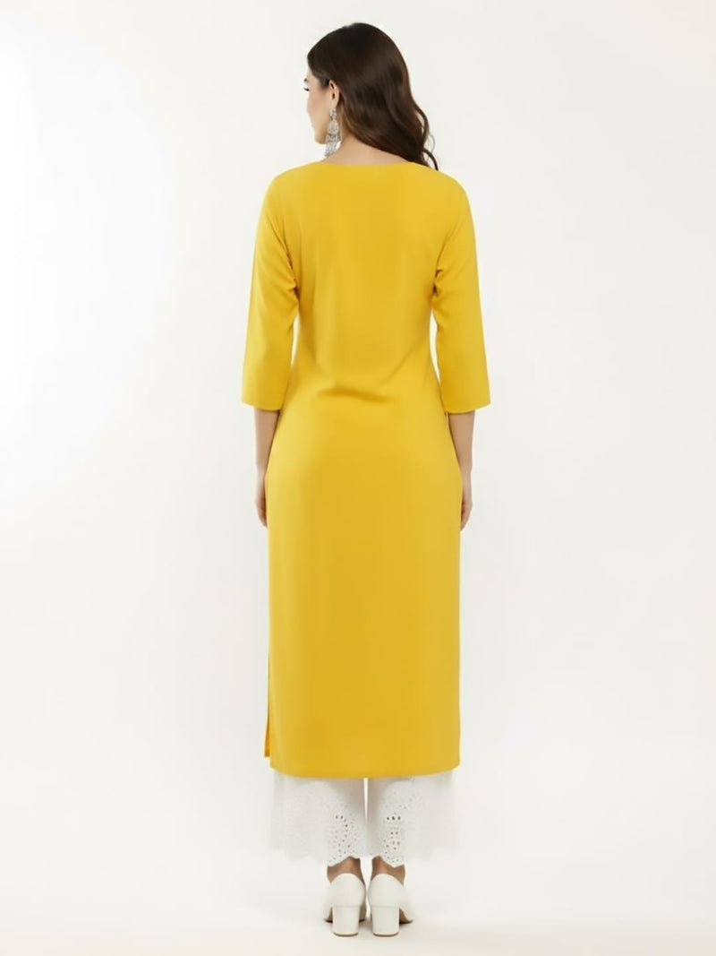 Varanga Women Mustard Yellow Floral Yoke Embroidered Straight Kurta
