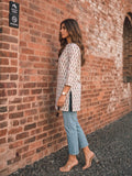 Women's Off-White Floral Block Print Tunic Top