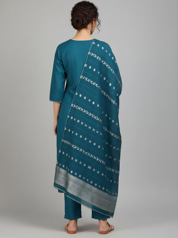 Varanga Women Thread detailed yoke Kurta and Trouser with Dupata