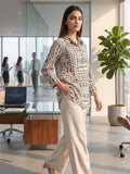 Cream Coloured Slim Collar Long Sleeves Floral Shirt