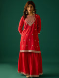 Zari Work Kurta With Sharara And Dupatta