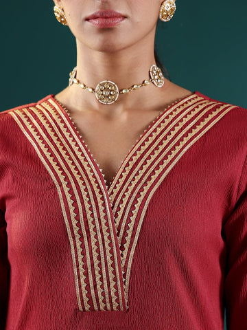 Varanga Women Maroon Gota Embellished Kurta With Bottom And Dupatta