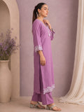 Mauve Floral Cut-Work Kurta Set