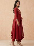 Women's Zari Splendour Maroon Embroidered Anarkali Set