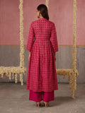 The Golden-Grid Berry Women's Kurta Set