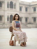 Sleeveless Striped Kurta Set with Printed Yoke and Matching Trousers