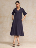 Varanga Women  Beige Shirt Collar A Line Dress