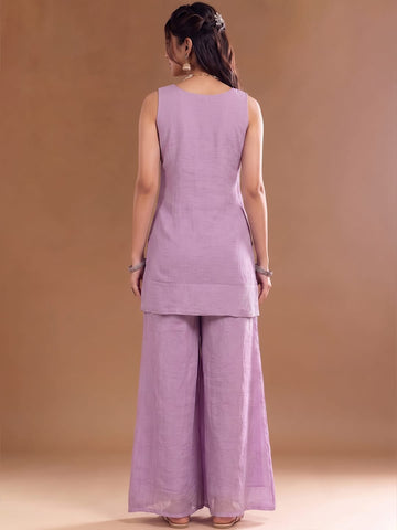 Varanga Lavender Embroidered Kurta With Dupatta | Chanderi Cotton | Casual